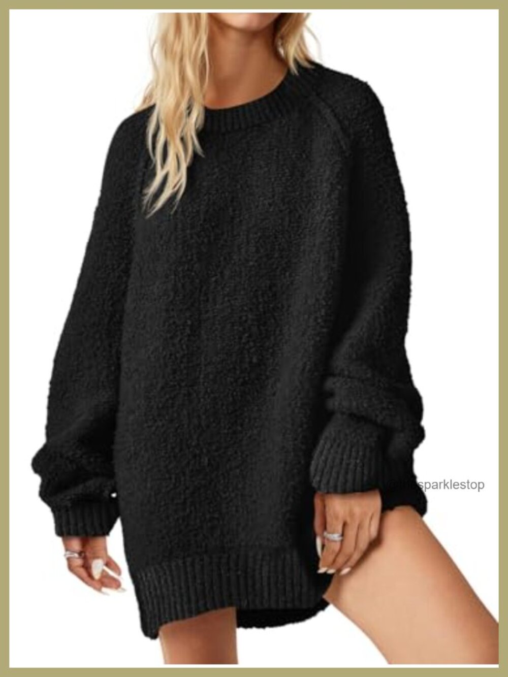 Oversized Fuzzy Crew Neck Tunic Sweater Long Sleeve Pullover